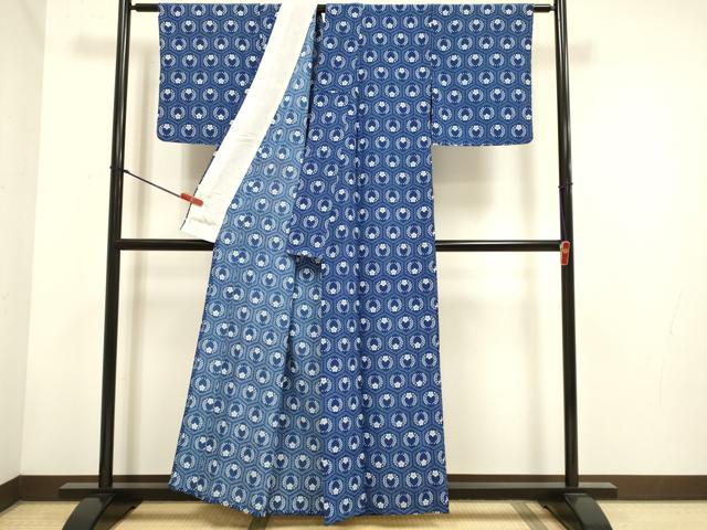 平和屋着物▽小紋　単衣　亀甲花文　洗える着物　DABH4677du