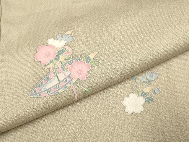 平和屋着物▽上質な小紋　単衣　舞桜文　正絹　逸品　未使用　DABH4682du