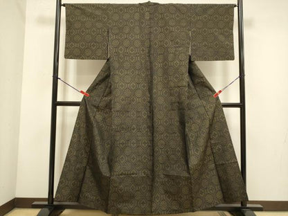 平和屋着物▽本場大島紬　単衣　亀甲花文　正絹　逸品　DABH4684du