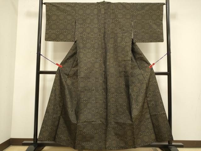 平和屋着物▽本場大島紬　単衣　亀甲花文　正絹　逸品　DABH4684du