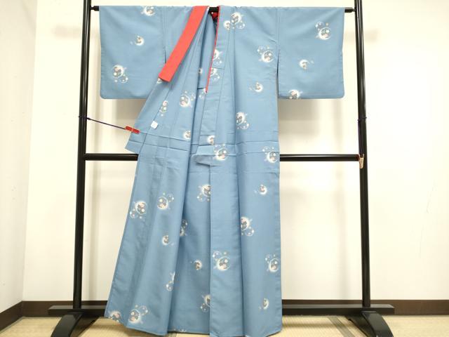 平和屋着物▽小紋　単衣　雪輪花文　洗える着物　DABH4687du