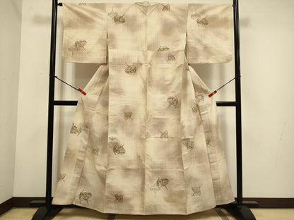 平和屋着物▽上質な紬　単衣　独楽　正絹　逸品　DABH4689du