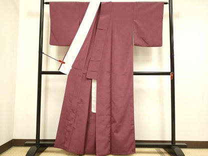 平和屋着物▽色無地　単衣　濃い浅蘇芳色　洗える着物　DABH4690du
