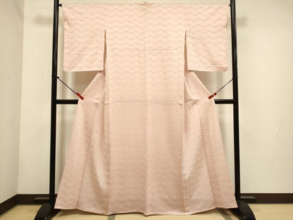 平和屋着物▽上質な色無地　単衣　立波地紋　一斤染色　正絹　逸品　DABH4692du