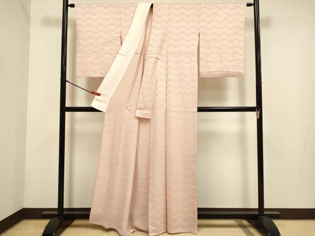 平和屋着物▽上質な色無地　単衣　立波地紋　一斤染色　正絹　逸品　DABH4692du