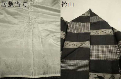 平和屋着物▽上質な紬　単衣　横段花鳥文　正絹　逸品　DABH4693du