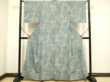 平和屋着物▽上質な小紋　単衣　ろうけつ染め　草葉文　正絹　逸品　DABH4695du