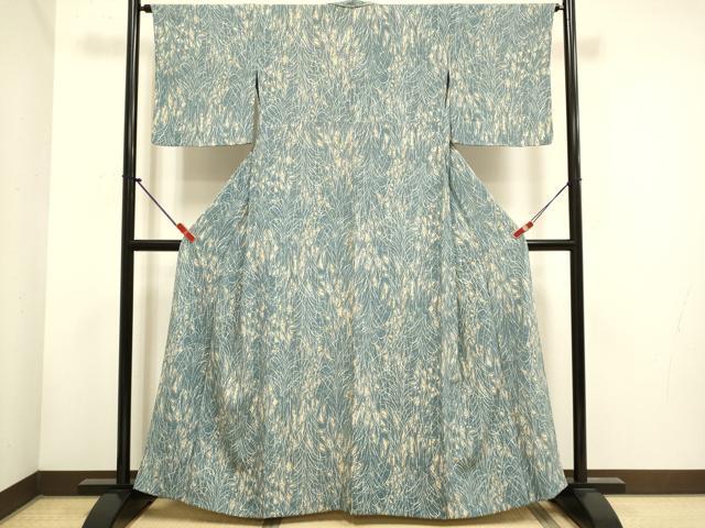 平和屋着物▽上質な小紋　単衣　ろうけつ染め　草葉文　正絹　逸品　DABH4695du