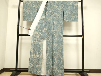 平和屋着物▽上質な小紋　単衣　ろうけつ染め　草葉文　正絹　逸品　DABH4695du
