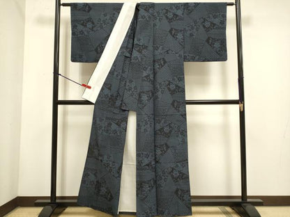 平和屋着物▽本塩沢　単衣　切嵌花文　正絹　逸品　DABH4696du