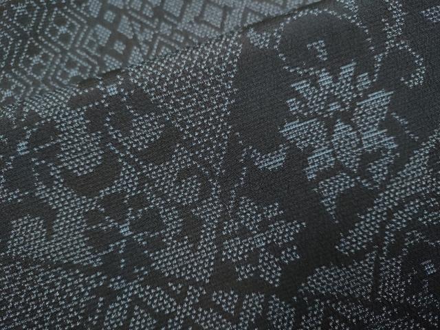 平和屋着物▽本塩沢　単衣　切嵌花文　正絹　逸品　DABH4696du