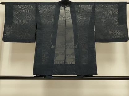 平和屋着物▽羽織　スリーシーズン　春夏秋　塵除け　流水文　濃い藍鉄色　正絹　逸品　DABH4698du