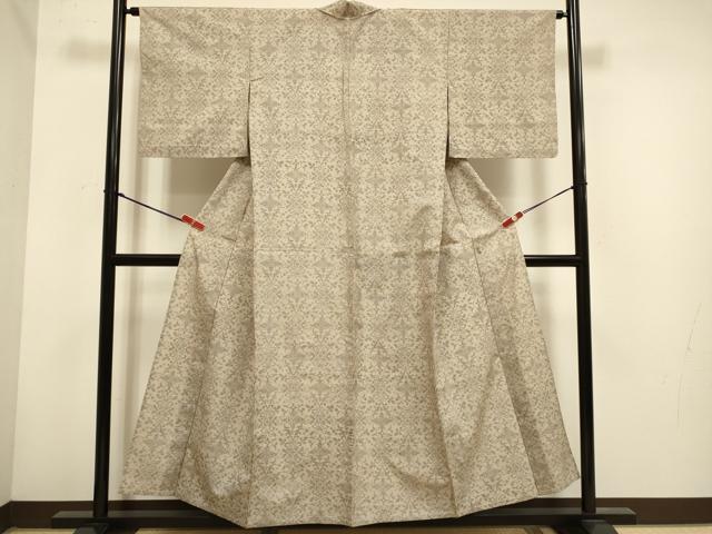 平和屋着物▽上質な紬　単衣　洋花文　正絹　逸品　DABH4699du