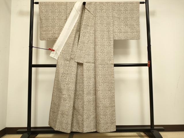 平和屋着物▽上質な紬　単衣　洋花文　正絹　逸品　DABH4699du