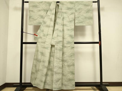 平和屋着物▽上質な紬　単衣　霞文　正絹　逸品　DABH4702du