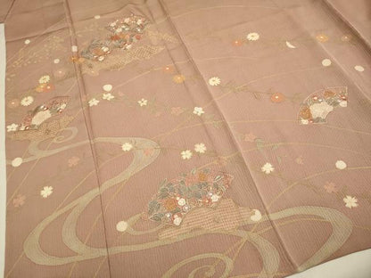 平和屋着物▽中国三大刺繍　スワトウ刺繍　汕頭刺繍　訪問着　単衣　地紙花文　正絹　逸品　DABH4711du