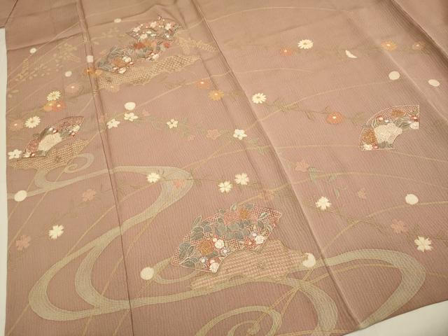 平和屋着物▽中国三大刺繍　スワトウ刺繍　汕頭刺繍　訪問着　単衣　地紙花文　正絹　逸品　DABH4711du