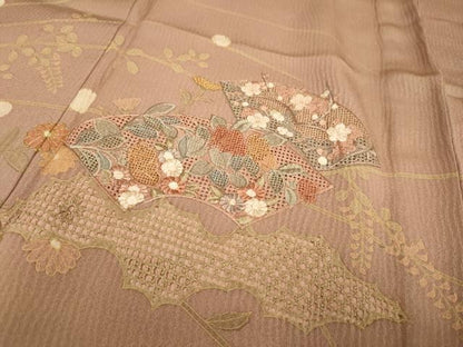 平和屋着物▽中国三大刺繍　スワトウ刺繍　汕頭刺繍　訪問着　単衣　地紙花文　正絹　逸品　DABH4711du
