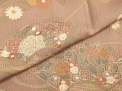 平和屋着物▽中国三大刺繍　スワトウ刺繍　汕頭刺繍　訪問着　単衣　地紙花文　正絹　逸品　DABH4711du