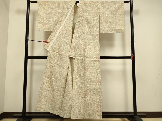 平和屋着物▽本塩沢　単衣　洋花文　正絹　逸品　DABH4712du