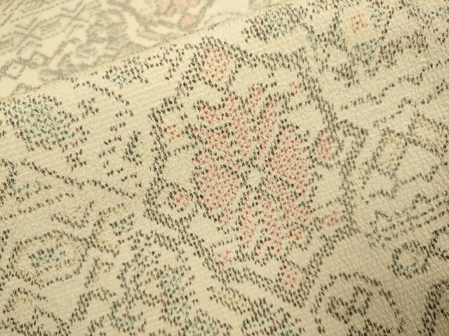 平和屋着物▽本塩沢　単衣　洋花文　正絹　逸品　DABH4712du