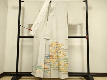 平和屋着物▽豪華色留袖　単衣　駒刺繍　霞松文　金銀彩　正絹　逸品　DABH4715du
