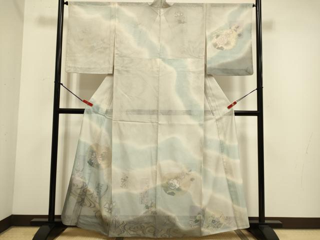 平和屋着物▽訪問着　無双　紗袷　紗×紗　草花文　暈し染め　金彩　正絹　逸品　DABH4717du