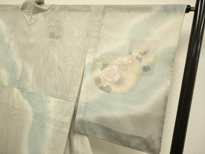 平和屋着物▽訪問着　無双　紗袷　紗×紗　草花文　暈し染め　金彩　正絹　逸品　DABH4717du