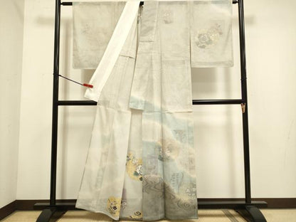 平和屋着物▽訪問着　無双　紗袷　紗×紗　草花文　暈し染め　金彩　正絹　逸品　DABH4717du