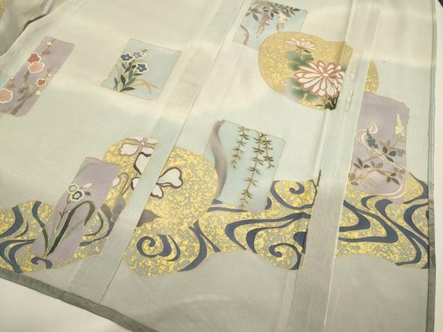 平和屋着物▽訪問着　無双　紗袷　紗×紗　草花文　暈し染め　金彩　正絹　逸品　DABH4717du