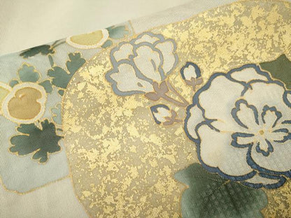 平和屋着物▽訪問着　無双　紗袷　紗×紗　草花文　暈し染め　金彩　正絹　逸品　DABH4717du