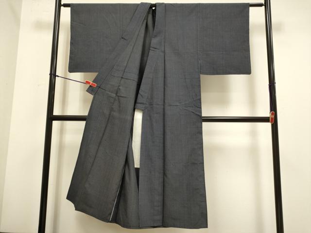 平和屋着物▽男性　紬　単衣　格子　正絹　逸品　DABH4718du