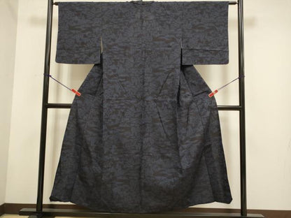 平和屋着物▽結城紬　単衣　草木文　正絹　逸品　DABH4725du