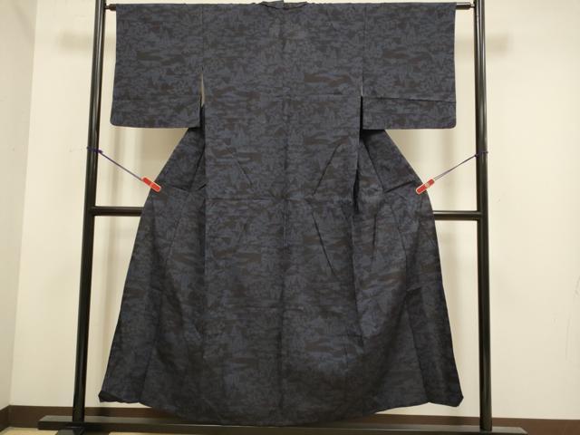 平和屋着物▽結城紬　単衣　草木文　正絹　逸品　DABH4725du