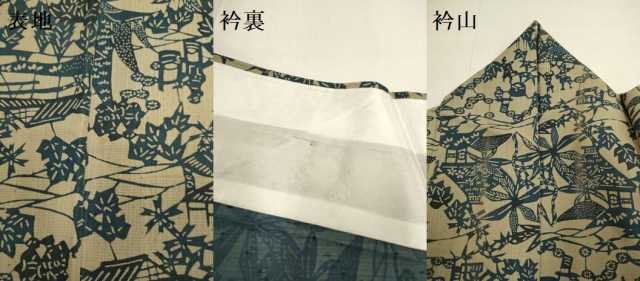 平和屋着物▽本場阿波藍染　角田智造　紬　単衣　藍　型染　人物風景文　正絹　逸品　DABH4738du