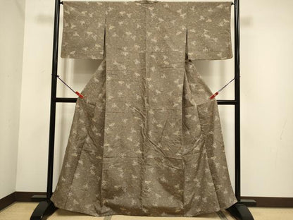 平和屋着物▽石川県指定無形文化財　牛首紬　白山工房　手織り　単衣　舞花文　正絹　逸品　DABH4741du
