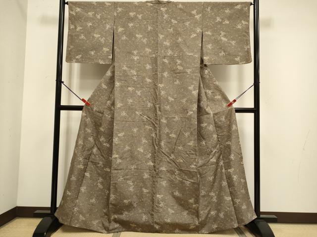 平和屋着物▽石川県指定無形文化財　牛首紬　白山工房　手織り　単衣　舞花文　正絹　逸品　DABH4741du