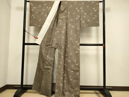 平和屋着物▽石川県指定無形文化財　牛首紬　白山工房　手織り　単衣　舞花文　正絹　逸品　DABH4741du