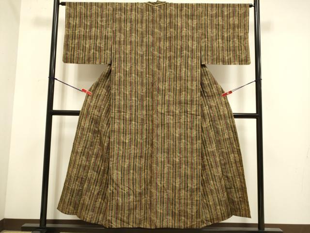 平和屋着物▽上質な紬　単衣　飛鳥間道　正絹　逸品　DABH4742du
