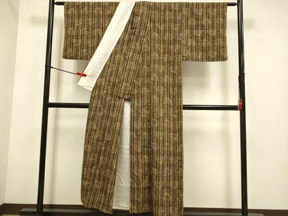 平和屋着物▽上質な紬　単衣　飛鳥間道　正絹　逸品　DABH4742du