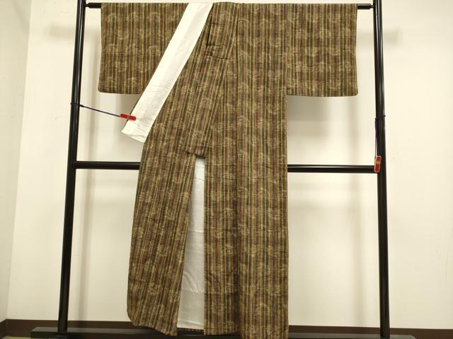 平和屋着物▽上質な紬　単衣　飛鳥間道　正絹　逸品　DABH4742du