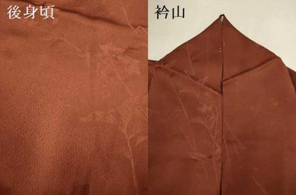 平和屋着物▽上質な色無地　単衣　草花地紋　茶色　正絹　逸品　DABH4743du