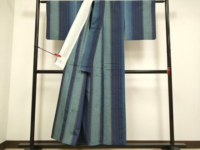 平和屋着物▽上質な紬　単衣　間道　正絹　逸品　DABH4744du