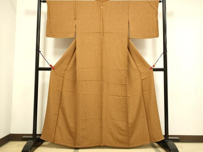平和屋着物▽上質な色無地　単衣　濃い土色　正絹　逸品　DABH4746du
