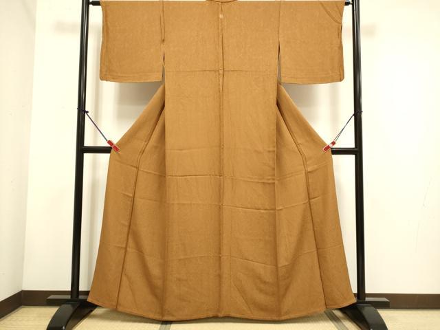 平和屋着物▽上質な色無地　単衣　濃い土色　正絹　逸品　DABH4746du