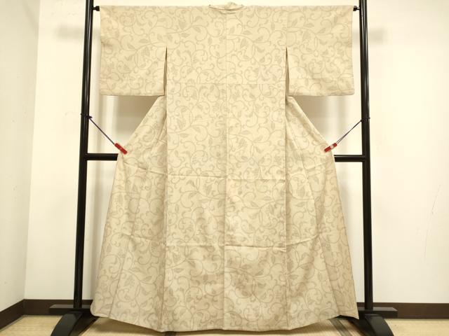 平和屋着物▽本塩沢　単衣　南天唐草文　正絹　逸品　DABH4748du