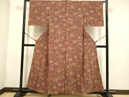 平和屋着物▽上質な小紋　単衣　更紗花文　正絹　逸品　DABH4750du