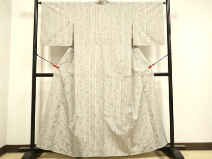 平和屋着物▽上質な小紋　単衣　もじり織　花唐草文　正絹　逸品　DABH4753du