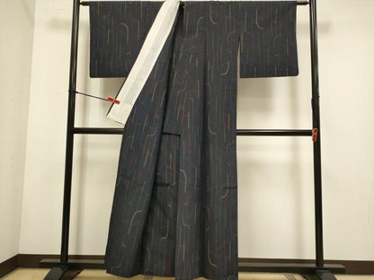 平和屋着物▽上質な紬　単衣　幾何学文様　正絹　逸品　DABH4755du