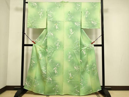 平和屋着物▽上質な小紋　単衣　枝葉文　暈し染め　正絹　逸品　未使用　DABH4756du